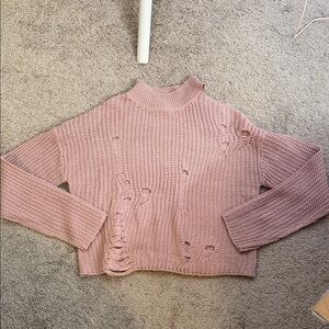 Moral Fiber Dusty Pink Distressed Knit Sweater